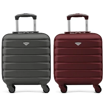 Afbeelding van Flight Knight Set van 2 lichte koffers met harde buitenkant en 4 wielen, ABS, voor meer dan 100 luchtvaartmaatschappijen, British Airways, Ryanair, easyJet, handbagage waar je niet hoeft te betalen, Zwart/Houtskool, 40x20x25cm