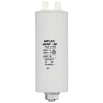 Afbeelding van Aanloopcondensator motor condensator 16µF 450V 35x83mm stekker M8; Miflex ; 16uF