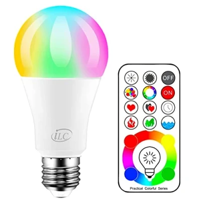 Afbeelding van iLC, LED gekleurde lampen, 70W equivalent, RGBW lamp Edison kleurwisselende lampen 120 kleuren 10 watt E27 fitting draadloze afstandsbediening inbegrepen
