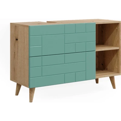 Afbeelding van Vicco Wastafelonderkast &quot;Rudi&quot;, Mintgroen/Eiken, 90 x 59 cm met 2 laden