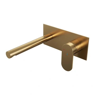 Afbeelding van Brauer Gold Edition Wastafelmengkraan inbouw rechte uitloop links hendel breed plat afdekplaat model C 1 PVD geborsteld goud