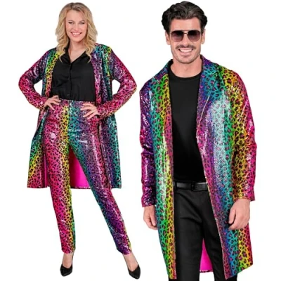 Afbeelding van Widmann Grappig &amp; Fout Kostuum Pailletten Regenboog Jungle Party Luipaardprint Jas Multicolor Large / XL Carnavalskleding Verkleedkleding