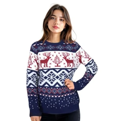 Afbeelding van Kersttrui voor de Winter. Dames en Heren. Koppels. Gebreide Trui met Kerstprint Lange Mouwen. Maat M