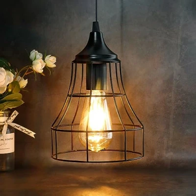 Afbeelding van JHY DESIGN hanglamp Zwart Op batterijen werkende decoratieve Metalen kooi Batterijlamp met 6 uur timer voor bar Slaapkamer Tuinfeesten Patio Binnen Buiten Woonkamer (Geometrie)