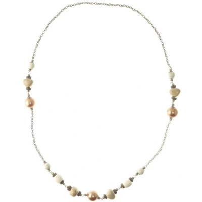 Afbeelding van Behave Ketting goud kleur met bruine kralen 95 cm