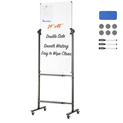 Afbeelding van VEVOR Rolling Magnetic whiteboard 611 x 1220 mm, in hoogte verstelbaar draagbaar met standaard, dubbelzijdig wielen, mobiel voor kantoor, klaslokaal en thuis.