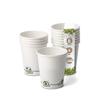 Afbeelding van GREENBOX Recyclebare papieren bekers koffie wit met EcoUp© Icon en PLA coating, 50 Coffee To go wegwerpbeker, biologisch afbreekbaar, 200 ml, koffiebeker, drinkbeker, wegwerpbeker
