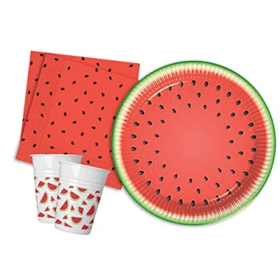 Afbeelding van Ciao Party Table Set Watermelon 8 people (36 pcs: paper plates Ø23cm, plastic cups 200ml, 20 napkins 33x33cm), Y5022