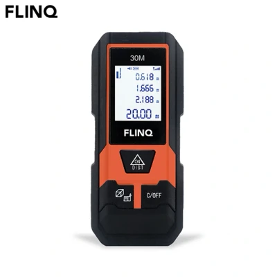 Afbeelding van FlinQ Digitale Laser Afstandsmeter 30 m Incl 2 batterijen Aanpasbare meetreferentie Lasermeter Met geheugenfunctie Zwart/Oranje
