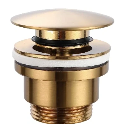 Afbeelding van IMEX Click Clack ventiel geschikt voor wastafel en bidet, afvoergarnituur wastafels, eenvoudige installatie, afvoerstop, wastafel, universeel met of zonder opzetstuk, pop up goud geborsteld VCC014