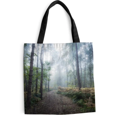 Afbeelding van MuchoWow® Schoudertas Strandtas Big Shopper Boodschappentas Bos Mist Pad 45x45 cm Katoenen tas