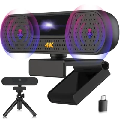 Afbeelding van VIZOLINK W8GS 4K webcam, UHD webcam met microfoon, autofocus, privacybescherming, plug &amp; play, 85gezichtsveld, belichtingscorrectie, statief, PC Mac desktop laptop voor Skype Zoom streaming
