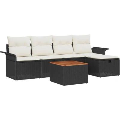 Afbeelding van vidaXL 6 delige Tuin Sofa Set met Kussens Zwart Poly Rattan