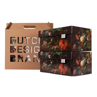 Afbeelding van Dutch Design Brand Opbergbak Storage Box Medium Set Van 2 Karton Flowers Bloemen 33,2x24,2x16,5cm