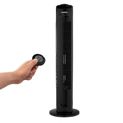 Afbeelding van MEDION E11 TF Torenventilator met afstandsbediening (3 snelheden, stille slaapmodus, 45 W, horizontale oscillatie 60, timer, MD12067) zwart