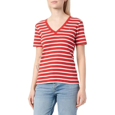 Afbeelding van Tommy Hilfiger NEW SLIM CODY Tshirt basic Primary red/ecru, Dames, Maat: XS, red/ecru