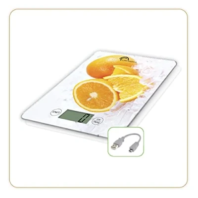Afbeelding van LITTLE BALANCE 8545 Slim Orange USB R, Batterijloze keukenweegschaal, Oplaadbare USB, Repareerbaar, 5 kg, Sinaasappel