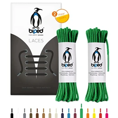 Afbeelding van biped LACES 2 paar ronde katoenen schoenveters ø mm dun scheurvaste kwaliteitsschoenveters voor leren schoenen, laarzen, laarzen en vrijetijdsschoenen made in EU z2900(groente,90 cm)