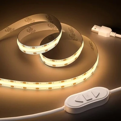 Afbeelding van OULARA Usb COB ledstrip, 5 V, warmwit, 2700 K, 3 m, dimbaar, 960 leds, flexibele ledstrip met geheugenfunctie voor tv achtergrondverlichting, slaapkamer, spiegel