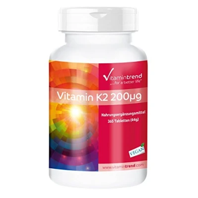 Afbeelding van Vitamine K2 MK7 200µg 365 veganistische hooggedoseerde tabletten voor 1 jaar Made in Germany Vitamintrend®