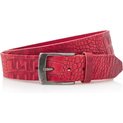 Afbeelding van Timbelt 4cm leren jeans riem met kroko print rood 100% leder Maat 105 Totale lengte 120 cm