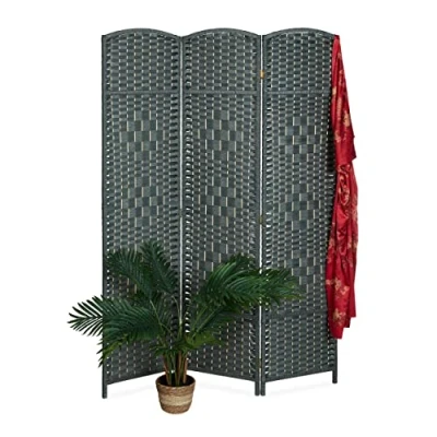 Afbeelding van Relaxdays kamerscherm, 3 delige roomdivider, HxB 170x120 cm, voor binnen, scheidingswand, hout, papier, paravent, grijs