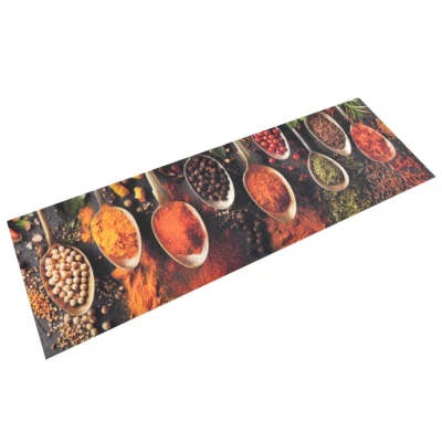 Afbeelding van vidaXL Keukenmat wasbaar lepel en kruidenprint 60x180 cm fluweel