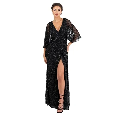 Afbeelding van Maya Deluxe Maxi dames pailletten verfraaid wrap A lijn jurk voor bruiloft gast bruidsmeisje avond prom bal gelegenheid, Zwart, 54