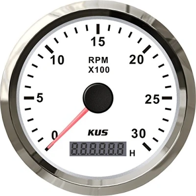 Afbeelding van KUS Waterdichte tachometer met uurmeter, 3000 omw/min, 85 mm, 12 V/24 V, achtergrondverlichting (wit)
