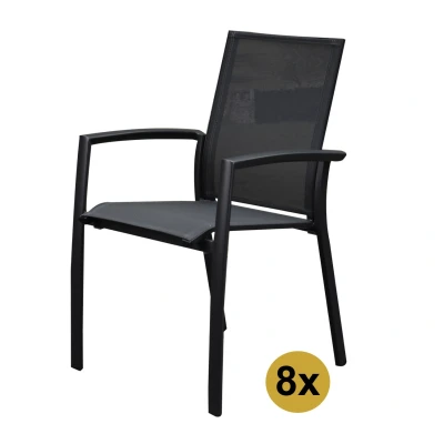 Afbeelding van Set van 8 Malaga stapelbare tuinstoelen antraciet aluminium textileen