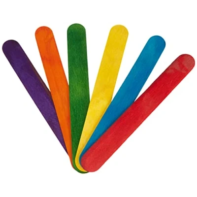 Afbeelding van Glorex 6 2200 683 knutselhout van kleurrijk gelakt berkenhout, in de vorm ijsstokjes, ca. 15 cm lang met afgeronde uiteinden, 100 stuks, veelzijdig inzetbaar bij het knutselen