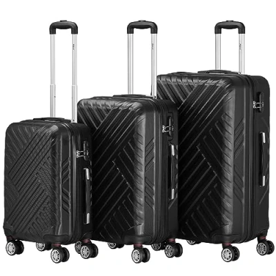 Afbeelding van Zelsius koffer set van 3 stuks, harde ABS met cijferslot, dubbele wielen en scheidingswand voor binnenshuis, handbagage, delig, trolley, grote bagageset, zwart, Kofferset