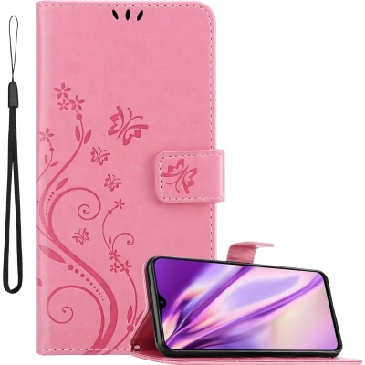 Afbeelding van Cadorabo Hoesje geschikt voor Realme 5 PRO / Q in BLOEMEN ROZE Beschermhoes bloemmotief met magnetische sluiting, standfunctie en kaartsleuven Book Case Cover Etui