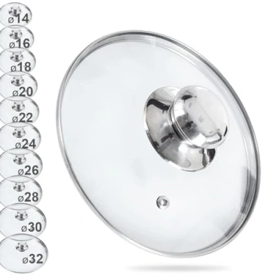 Afbeelding van Orion Glazen deksel met roestvrijstalen ring voor pan/pan 200 C hittebestendig glas 14, 16, 18, 20, 22, 24, 26, 28, 30 cm (14 cm)