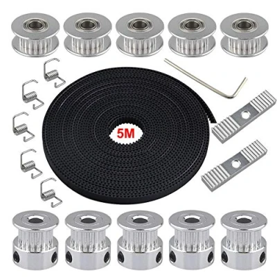 Afbeelding van FULARR® 5m Professionele GT2 Timing Belt 6mm Breedte + 5stks 20 Tanden 5mm Bore Riem Pulley Idler Tensioner Spring Torsion 2stks Gear Klem Mount Block 2mm Inbussleutel, voor 3D Printer