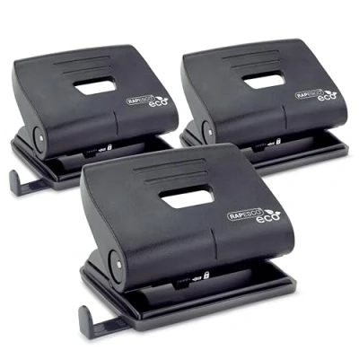 Afbeelding van Rapesco 1757 Business Pack: ECO 2 Gaats Perforator, 22 Vel Perforatiecapaciteit, Zwart, Set van 3