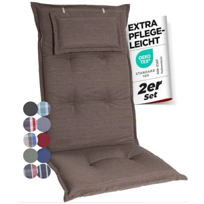 Afbeelding van gardisun Tuinstoelkussens voor hoge rugleuning met hoofdeinde, extra dikke stoelkussens, Made in Europe, kussens hoog comfort, set van 2, taupe