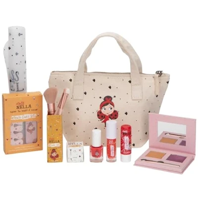 Afbeelding van Miss Nella make up en nagellakset voor kinderen, kleine meisjes, hypoallergeen, dermatologisch getest, niet giftig, uptas van canvas, veilig grappig (Sprinkles &amp; Sparkles Pink)