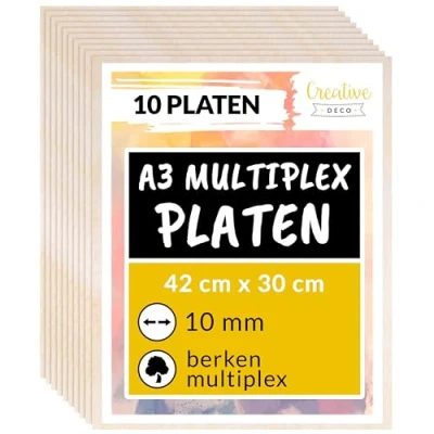 Afbeelding van Creative Deco 10 x A3 Multiplex Platen10mm 420 300 mm Baltische Berkenhoutlaag Perfect voor Pyrografie, Lasersnijden, CNC router, Modellering, Fretwerk, Rolzaag