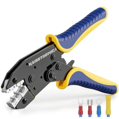 Afbeelding van haisstronica Krimpgereedschap voor geïsoleerde elektrische draadconnectoren AWG 22 10 Ratchet Crimper Tools Racheting Wire Crimping Beschikbaar connectoren en draadterminal