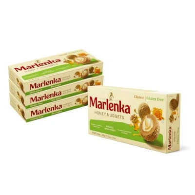 Afbeelding van Marlenka Honingballetjes 3 + 1 Pak Glutenvrije Nuggets Gebakballetjes met honing 4 x 10 ballen 235 g Snoep bulkverpakkingen Snoepjes smaken vergelijkbaar cake