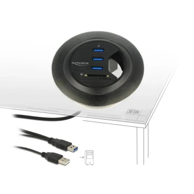 Afbeelding van Bureauhub 3 poort USB 3.0 + 2 sleuven SD kaartlezer Delock