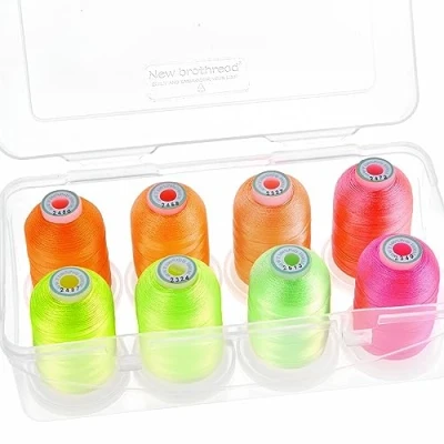 Afbeelding van New brothread 15 Opties 8 Opklikbare Spoelen van 1000m elk Polyester Machine Borduurgaren met Doorzichtige Plastic Opbergdoos voor Borduren en Quilten Neon Colour