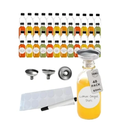 Afbeelding van Smith&#039;s Mason Jars Set van 12 mini glazen flessen 60 ml / 2 oz met trechter, ronde monsterflessen Boston voor etherische oliën, gembershots en meer