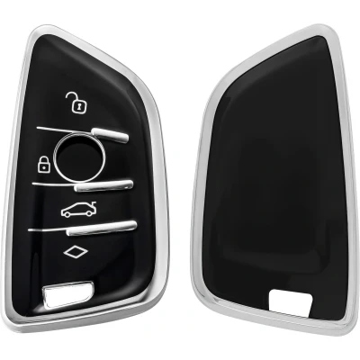 Afbeelding van kwmobile autosleutel hoesje geschikt voor BMW 3 knops Smart Key hoes TPU behuizing Beschermende auto sleutel case Sleuteletui in zwart / zilver