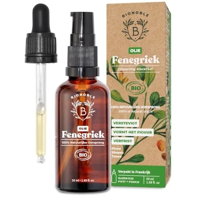 Afbeelding van BIOLOGISCHE FENEGRIEKOLIE Olieachtig Maceraat van Fenegriekzaden &amp; Zonnebloemolie Lichaam, Borsten, Billen, Haar, Nagels Vegan Cruelty Free Glazen Fles + Pipet Pompje (50ml)