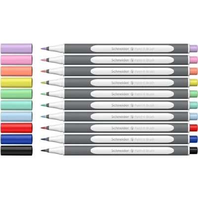 Afbeelding van Schneider Borshpen Paint It 070 Premium penseelstiften met flexibele punt en heldere kleuren voor kalligrafie, handlettering meer), 10 stuks, gesorteerd set 2