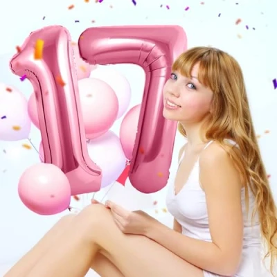 Afbeelding van 17e verjaardag decoratie cijfers ballon 17 jaar folieballon roze voor mannen vrouwen nummer vliegt met helium verjaardagsfeest 40&quot; 101cm