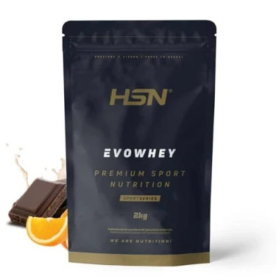 Afbeelding van HSN Evowhey Proteïne, chocolade en sinaasappel, 2 kg = 67 blikjes per verpakking wei eiwitconcentraat, 100% eiwitconcentraat (WPC), niet GMO, vegetarisch, gluten sojavrij