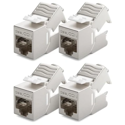 Afbeelding van deleyCON 4x CAT6a MINI Keystone Jackmodule Patchkabel Netwerkkabelconnector 30 mm (3 cm) Lang STP Afscherming RJ45 Bus Netwerkbus Patchpaneel Houderverlenging